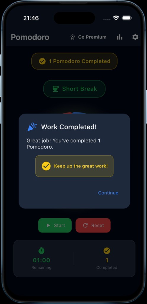 Pomodoro session completed celebration